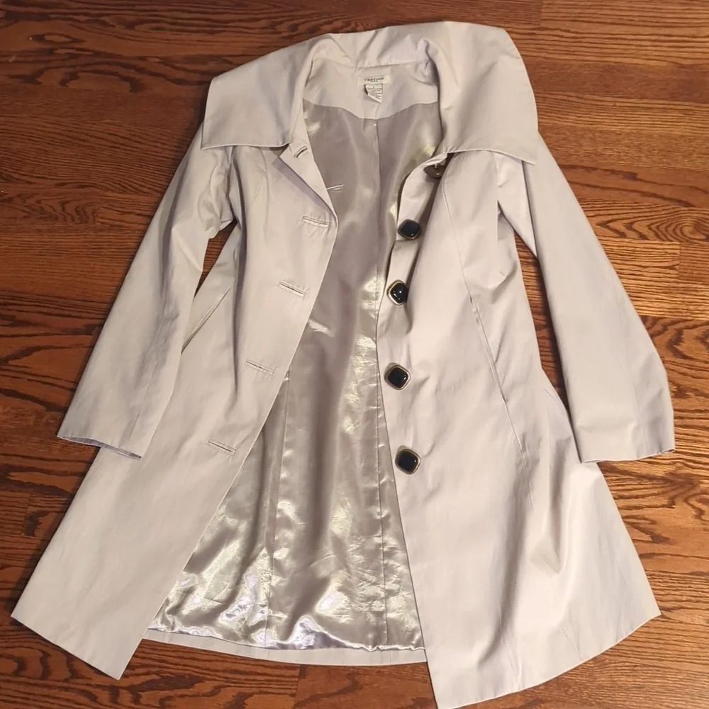 Trench Coat Cream Classic Designer Chic Bow Back Old Money Tailored Sz S